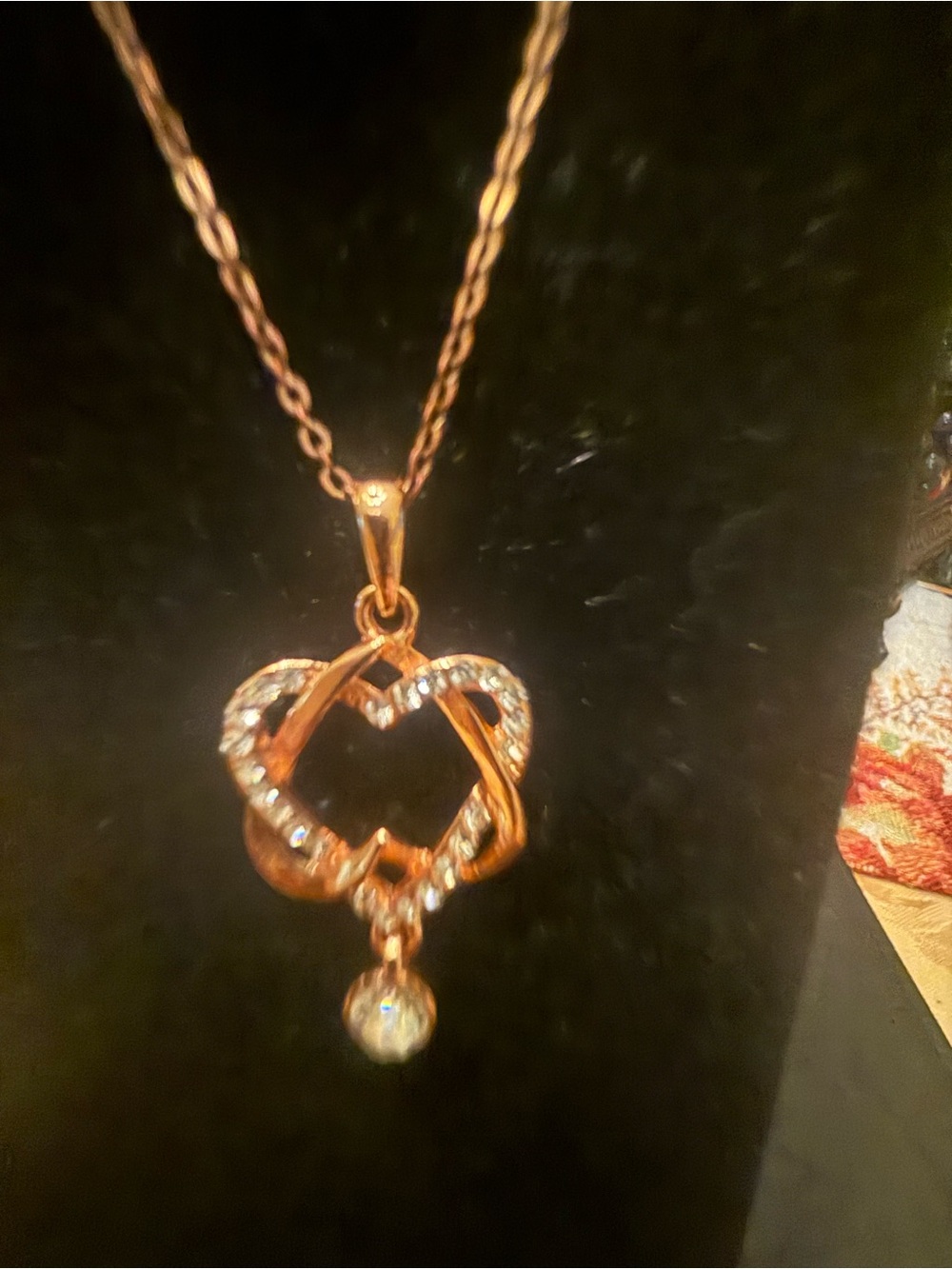 Source Unknown Rose Gold Heart Pendant Necklace with Crystal Drop